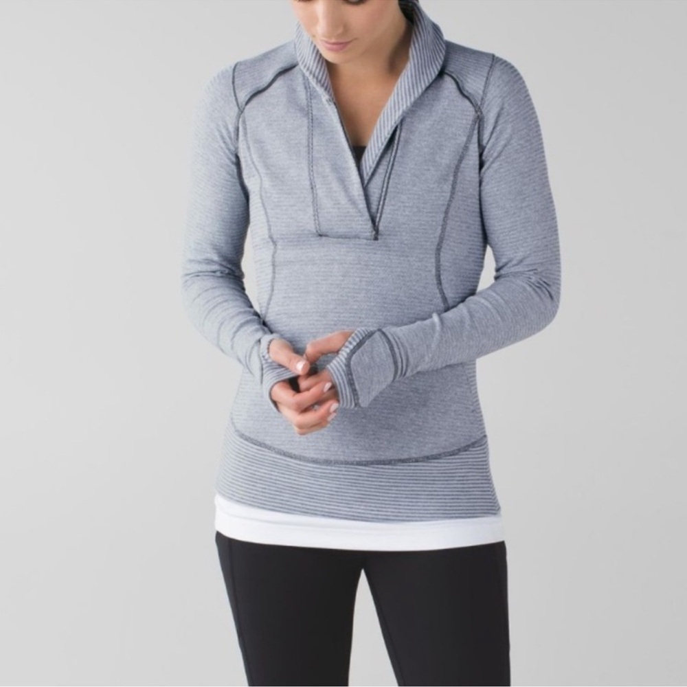 Lululemon Run: Think Fast Pullover Long Sleeve Gray Stripe Soft Gym Women 6
